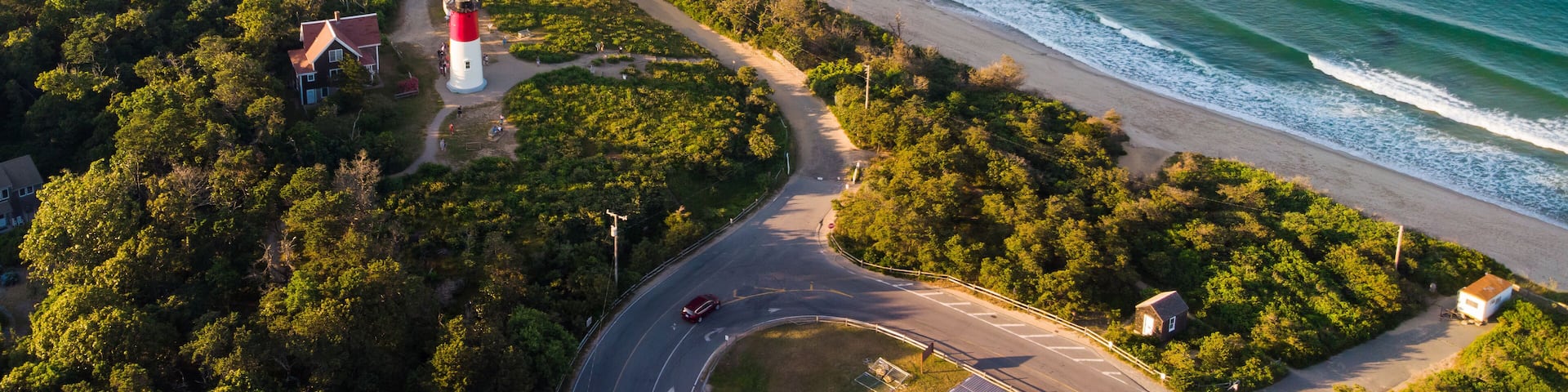 Nauset Beach with Nauset Light, aerial view