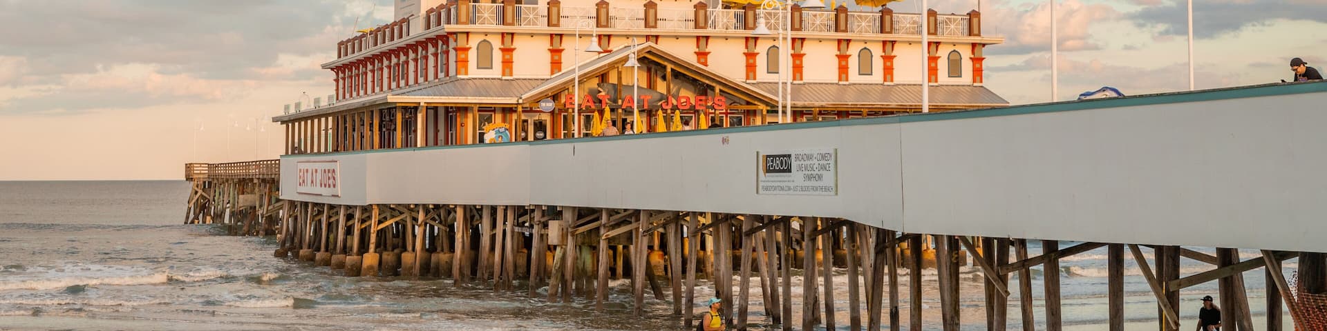 Daytona Beach Pier which includes general coastal views, a sunset and a sandy beach