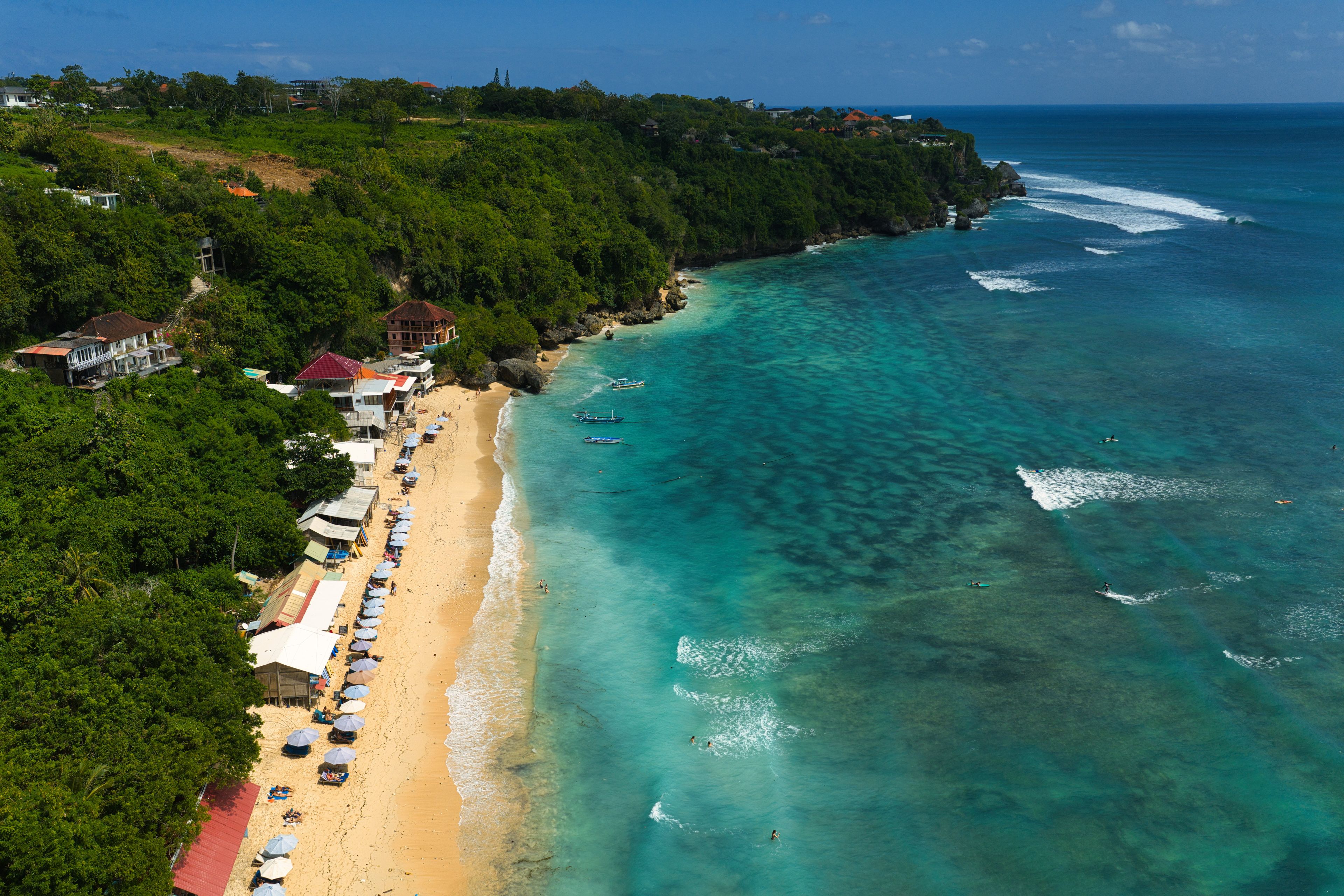 Thomas Beach and its beach inhabitants in Uluwatu, Bali, Indonesia. Taken with a drone in June 2025