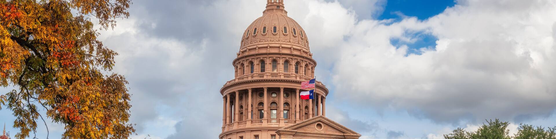 The Texas State Capitol Building in autumn in Austin, Texas, USA.