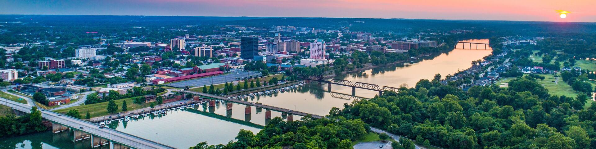 Augusta, Georgia, USA Skyline Aerial and Savannah River