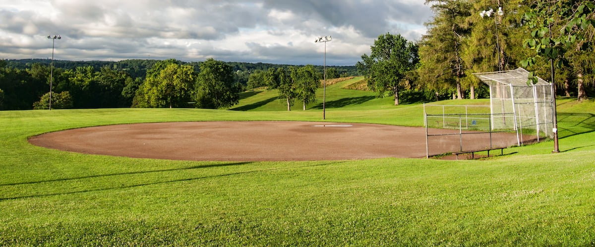 baseball field above a valley