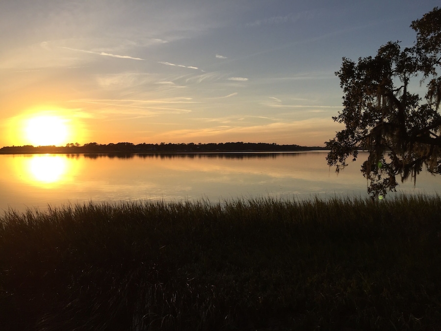 Sunset looking across the Moon River from Skidaway Island on the Georgia coast.