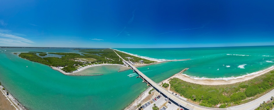 Panoramic view over Sebastian Inlet in Brevard County on Florida's Space Coast