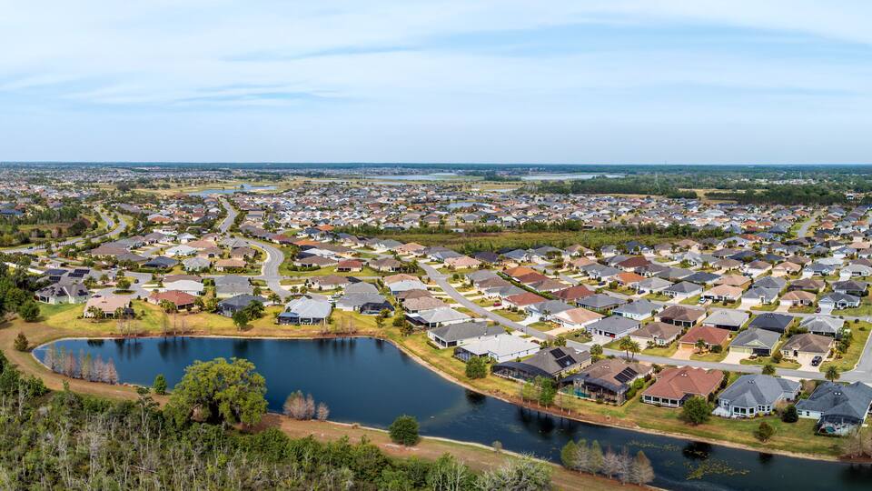 Aerial panoramic view of the Villages in Florida, USA. March 23, 2023.