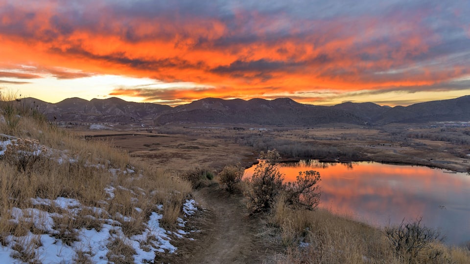 Winter Sunset - A colorful Winter sunset at Bear Creek Lake Park, Denver-Lakewood-Morrison, Colorado, USA.