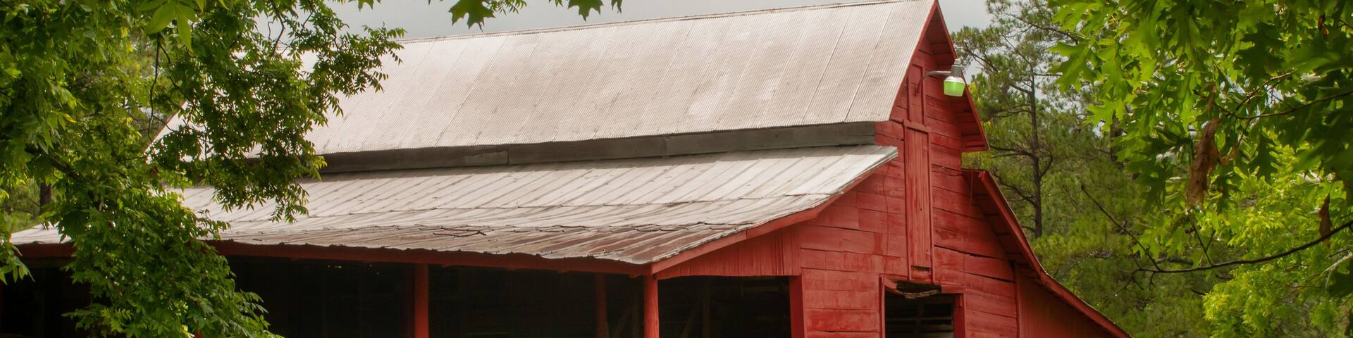 Red Barn on Farmland Near Dadeville, Alabama