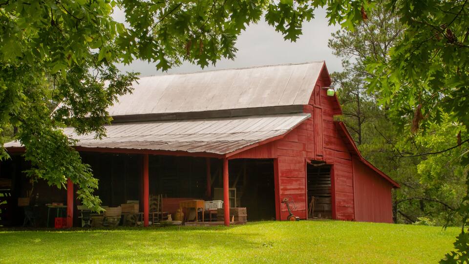 Red Barn on Farmland Near Dadeville, Alabama