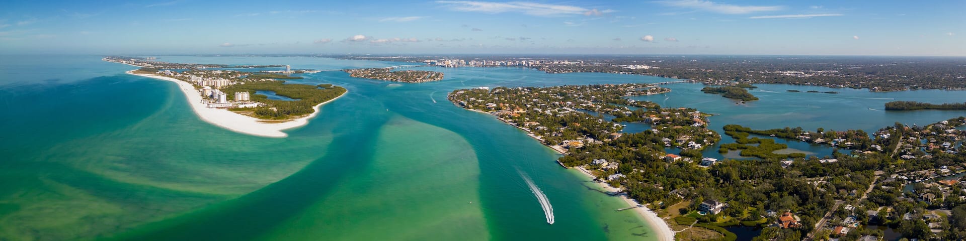 Beautiful aerial panorama Sarasota Beach Lido Key Bird Key Siesta Beach