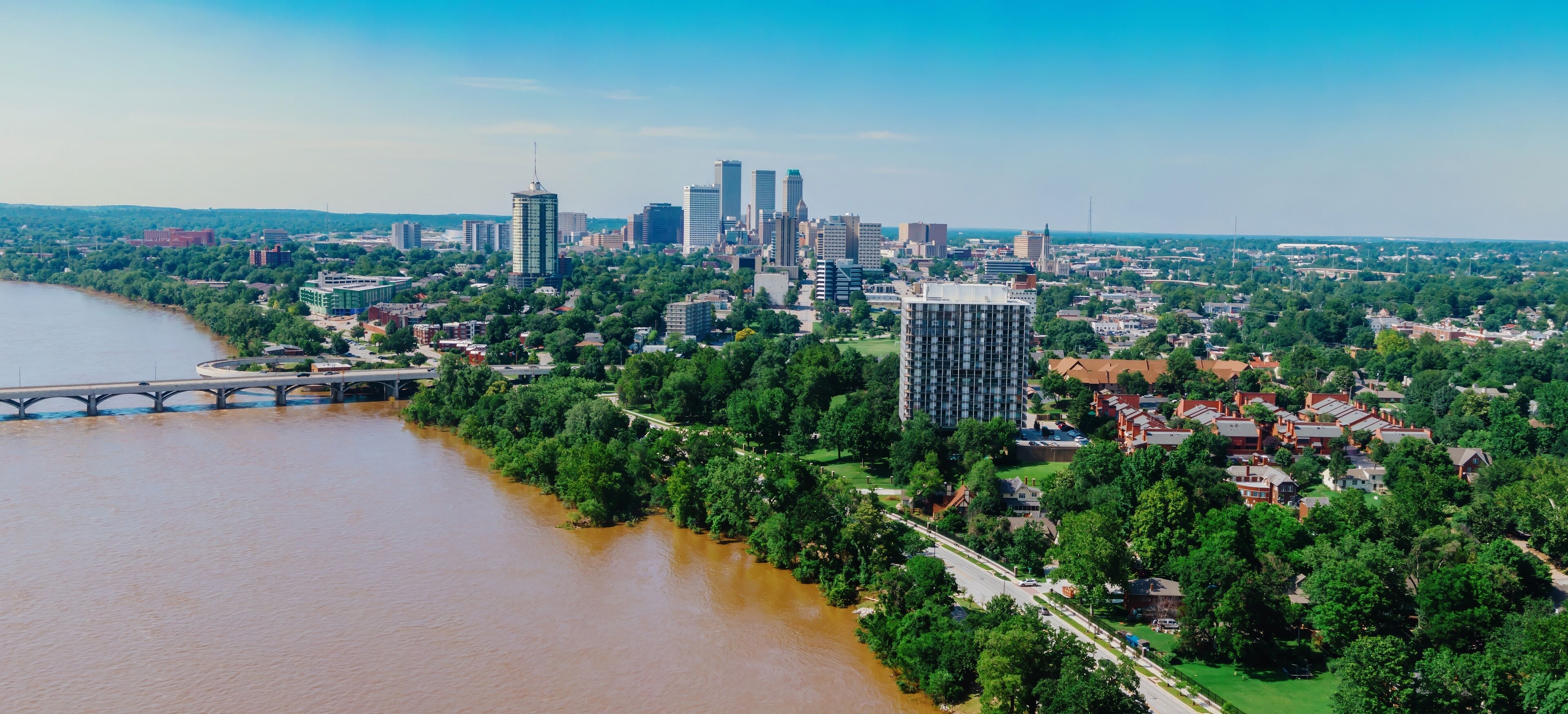 Arkansas River and downtown Tulsa, Oklahoma, United States.