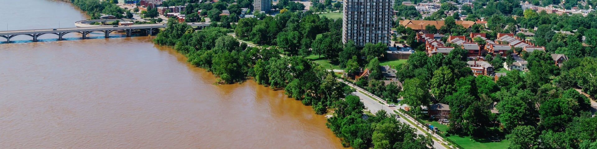 Arkansas River and downtown Tulsa, Oklahoma, United States.