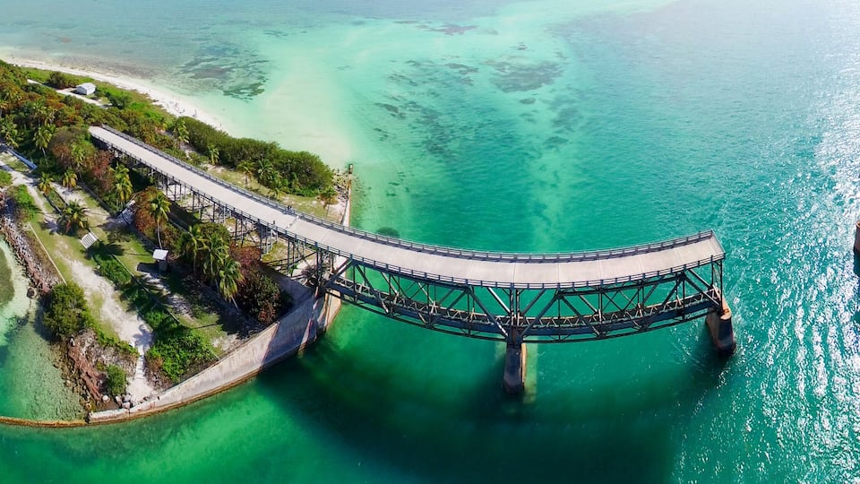 Bahia Honda Bridge panoramic aerial view on Overseas Highway - Florida
