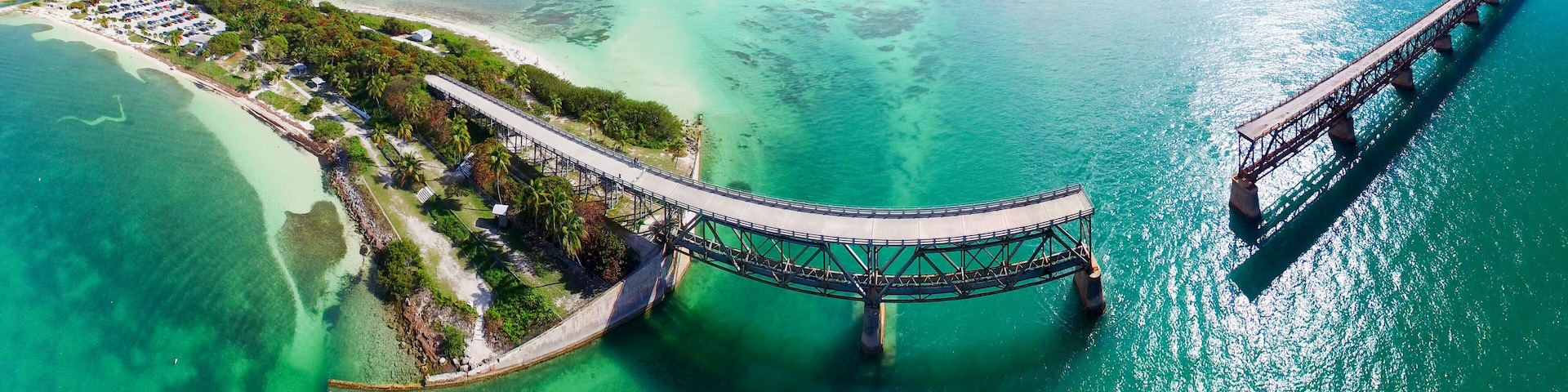 Bahia Honda Bridge panoramic aerial view on Overseas Highway - Florida