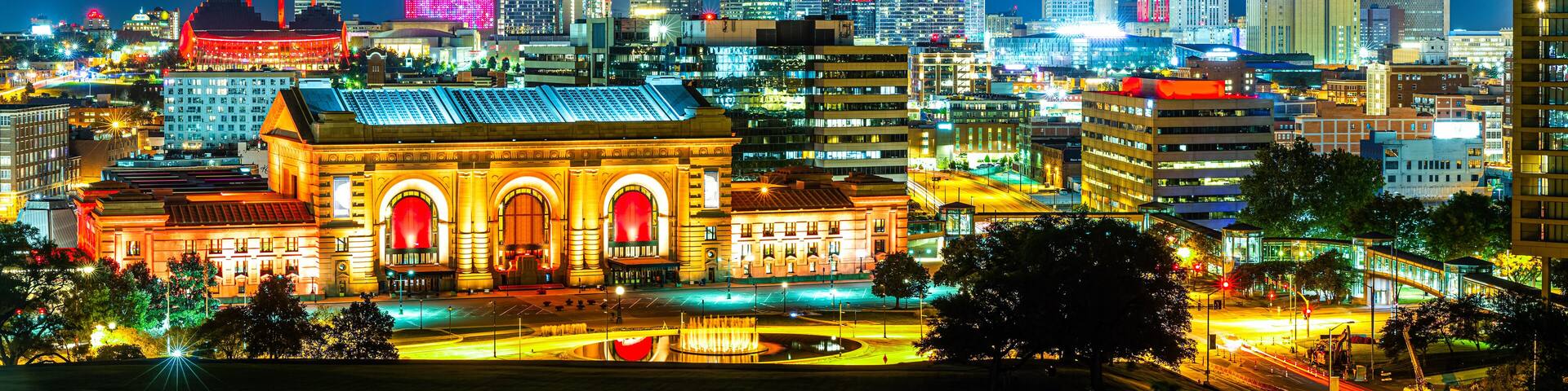 Kansas City skyline by night, viewed from Liberty Memorial Park, near Union Station. Kansas City is the largest city in Missouri.