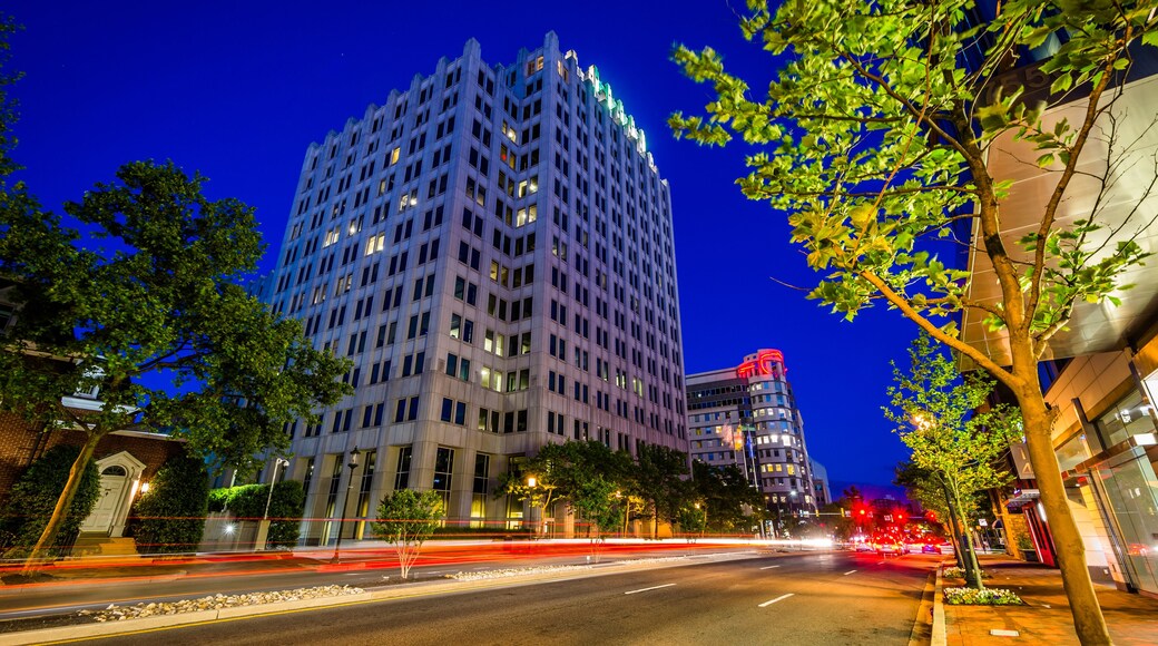 Wisconsin Avenue at night, in downtown Bethesda, Maryland.