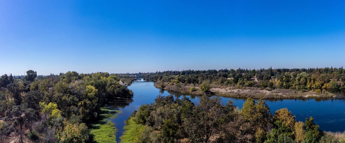 Panorama of American river in sacramento
