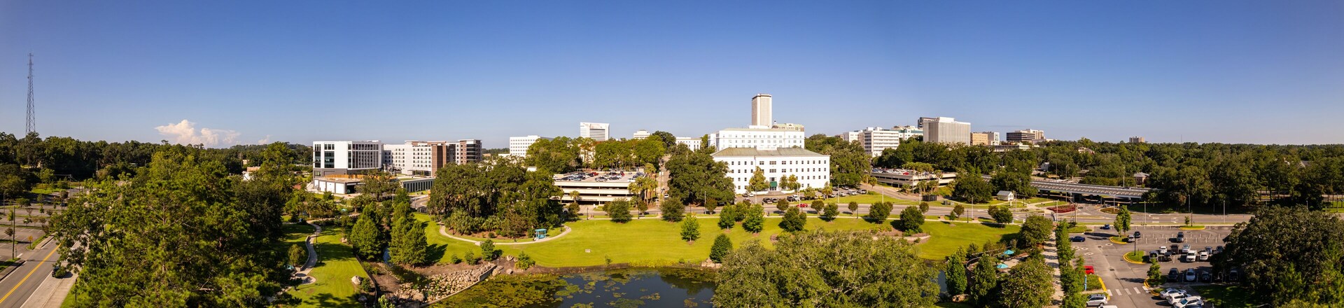 Aerial panorama Cascades Park Downtown Tallahassee