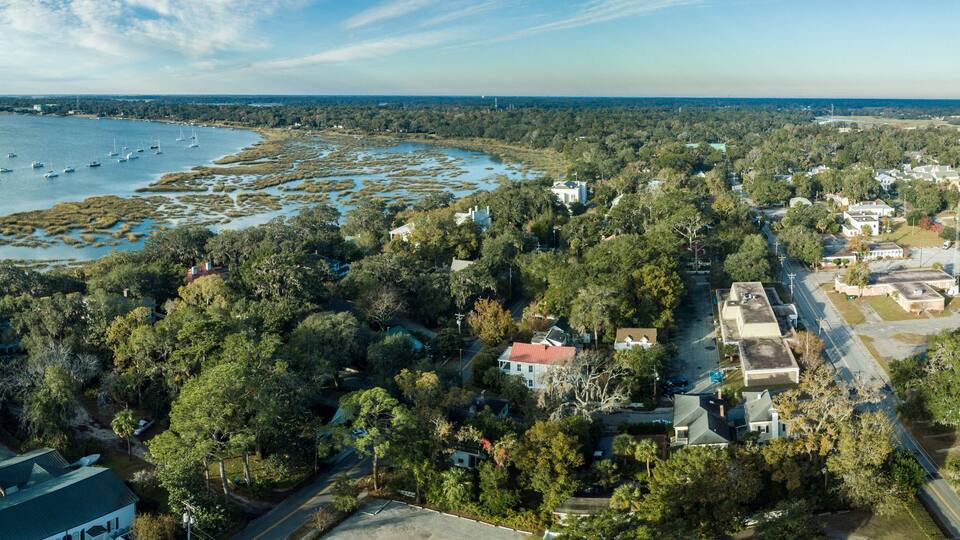 Aerial panorama of Beaufort, South Carolina, USA