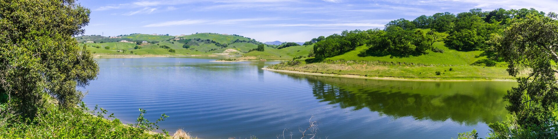 Panoramic view of Calero reservoir, Calero county park, Santa Clara county, south San Francisco bay area, California