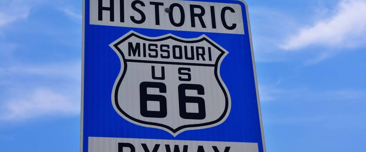 Historic route 66 highway sign in Missouri USA