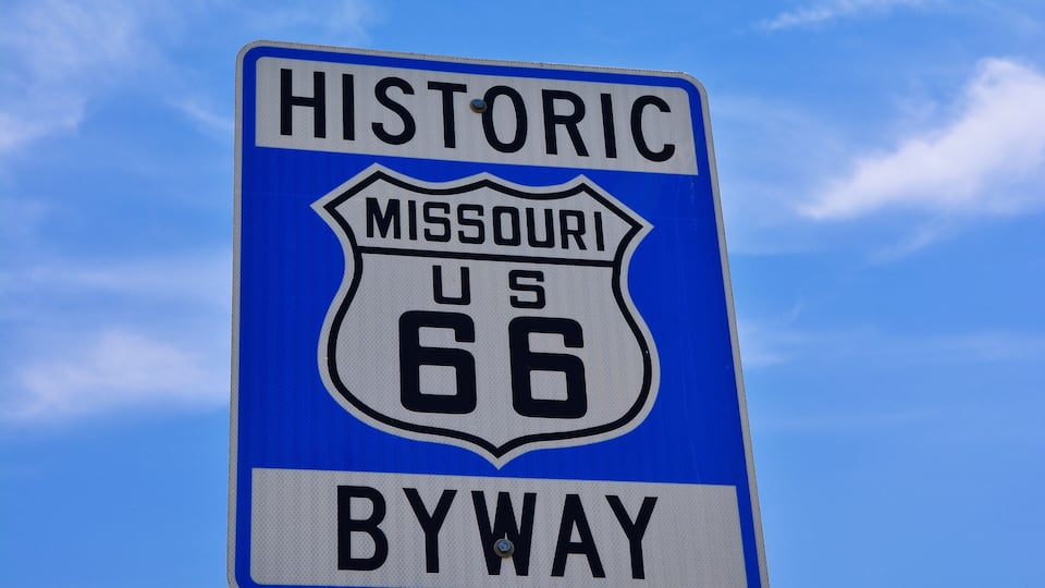 Historic route 66 highway sign in Missouri USA