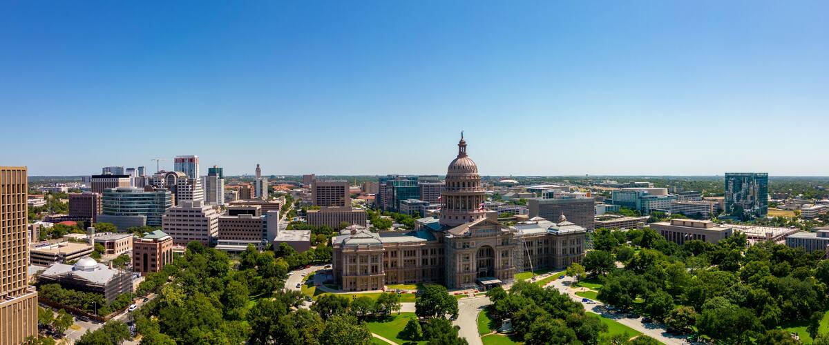 Aerial panorama Texas State Capitol Building Austin