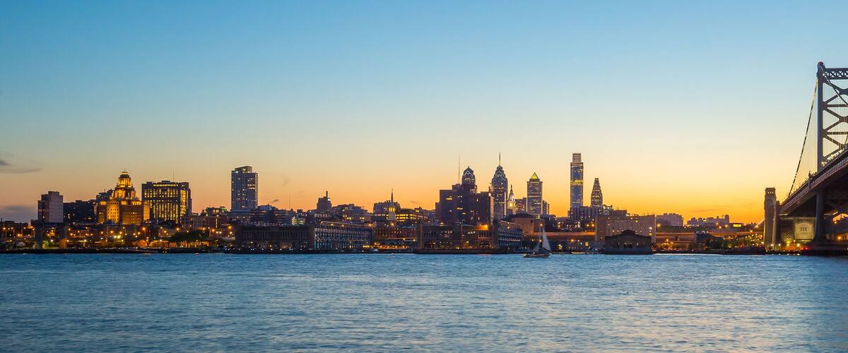 Philadelphia skyline at sunset