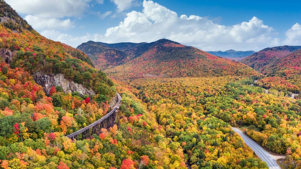 Autumn foliage at Frankenstein Cliff on Crawford Notch Road in the White Mountain national Forest - New Hampshire