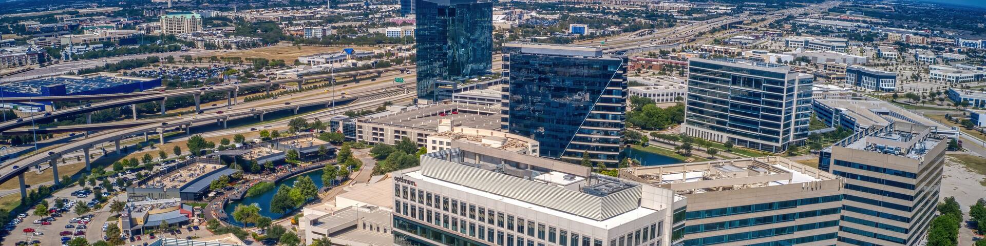Aerial View of Downtown, Plano Texas in the DFW Metro