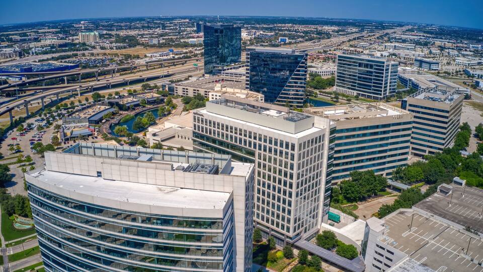 Aerial View of Downtown, Plano Texas in the DFW Metro