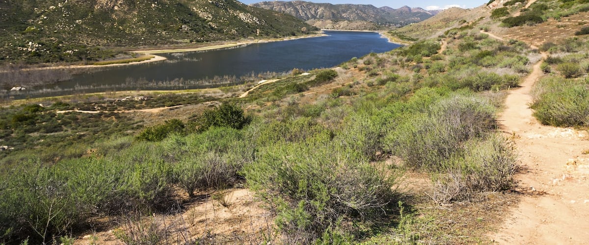 Scenic Landscape View of Inland Lake Hodges from Piedra Pintadas Hiking Trail in Rancho Bernard North San Diego County near Interstate 15