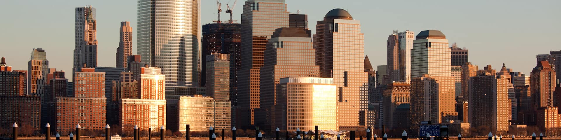 Manhattan Financial District at sunset from Jersey
