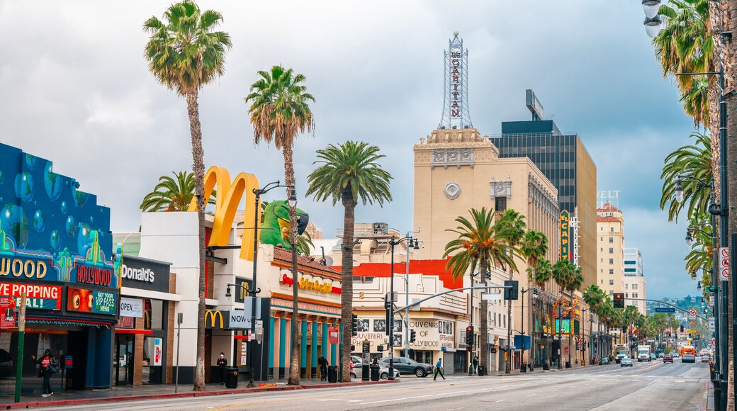 Streets in Hollywood on the Walk of Fame in Los Angeles on a cloudy day. Los Angeles, USA - 23 Apr 2021