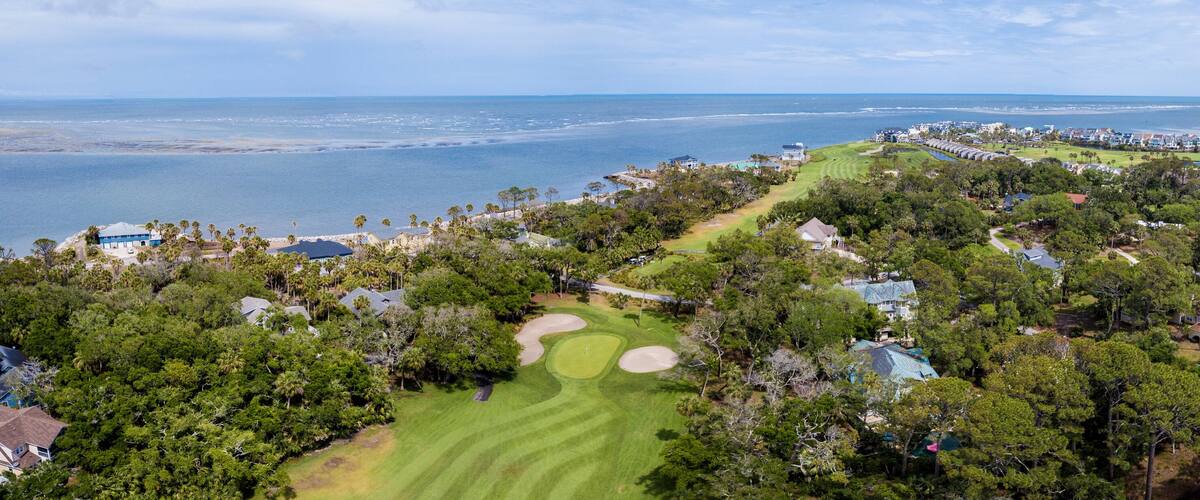 180 degree panorama of waterfront and golf properties on Fripp Island, South Carolina