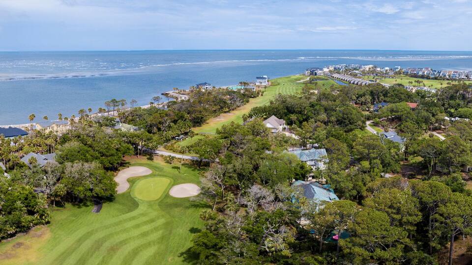 180 degree panorama of waterfront and golf properties on Fripp Island, South Carolina