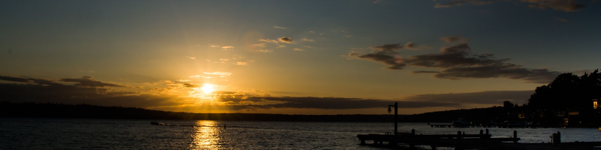 Lake Washington Sunset from dock at Marina Park on Moss Bay in Kirkland