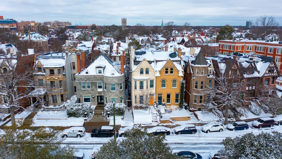 Historic Homes in the Ghent Section of Norfolk Virginia After a Snow Storm