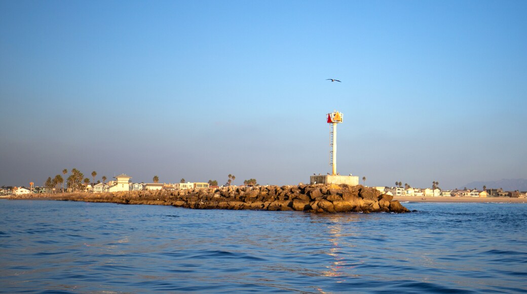 Channel Islands Harbor breakwater and light signal on the California gold coast at Port Hueneme California United States