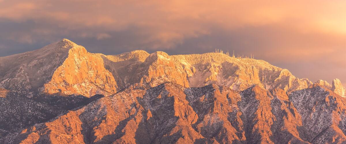 Sandia Mountains east of Rio Rancho New Mexico in winter