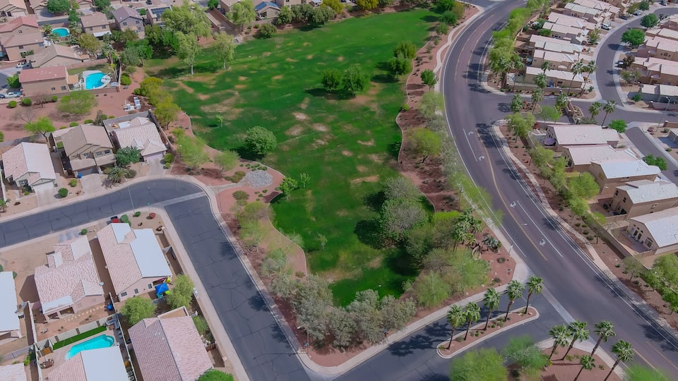 Overlooking view of a small town a Avondale in the desert of Arizona