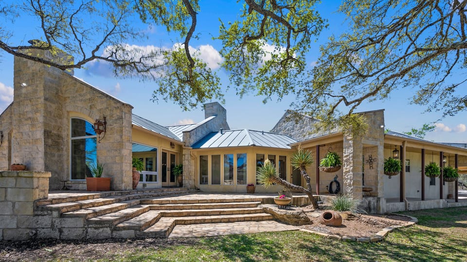 luxury patio with a pool