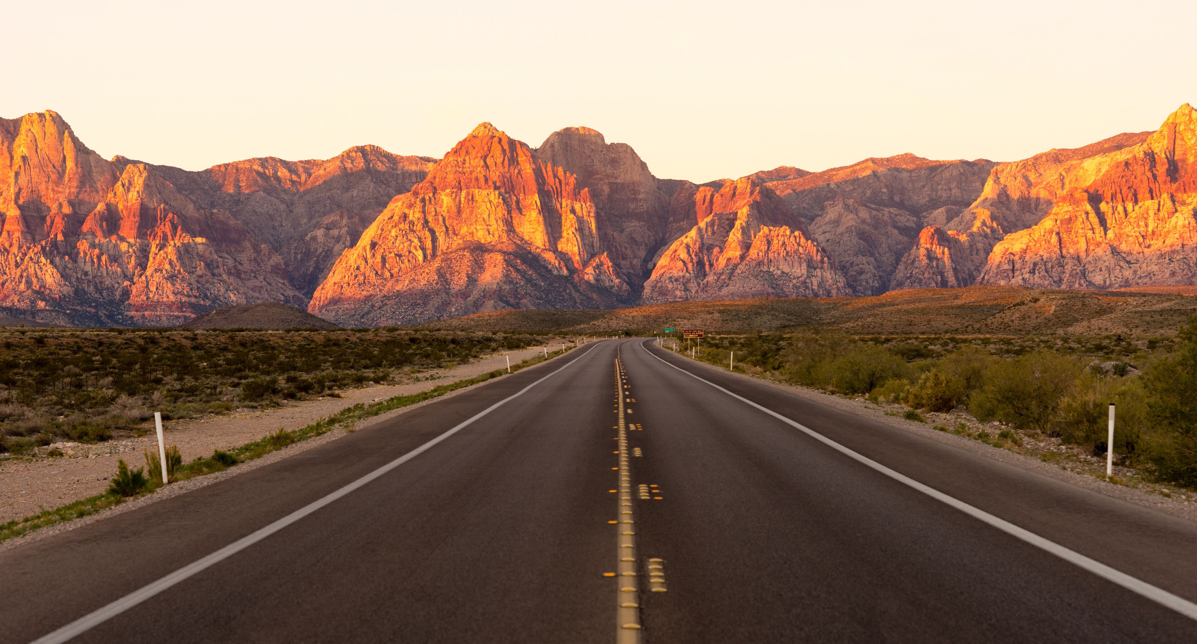 Two Lane Highway Leads to Red Rock Canyon Las Vegas USA