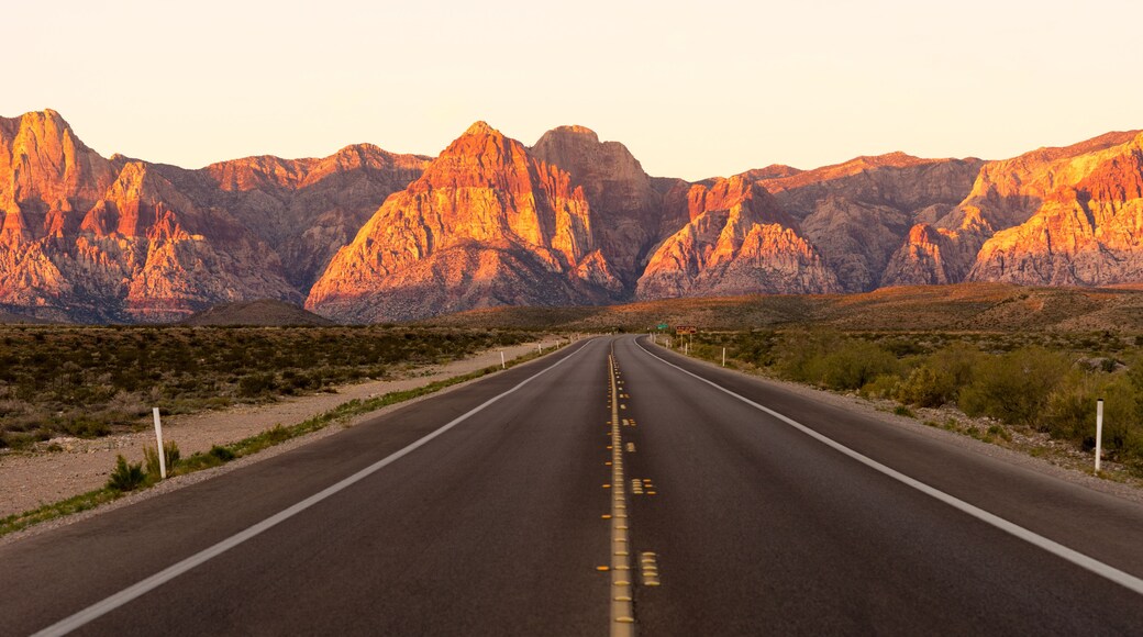 Two Lane Highway Leads to Red Rock Canyon Las Vegas USA