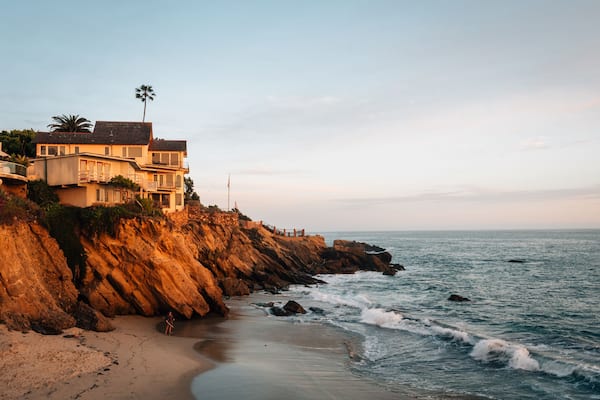 Evening light on cliffs at Wood's Cove, in Laguna Beach, Orange County, California