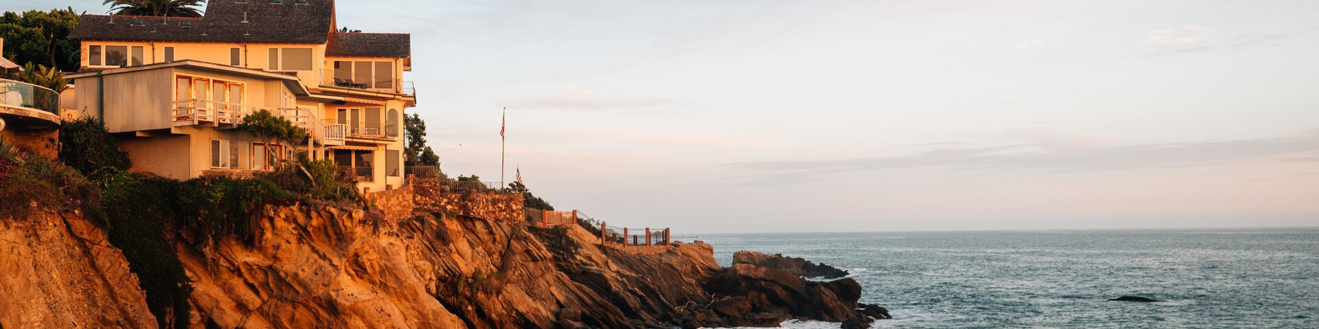 Evening light on cliffs at Wood's Cove, in Laguna Beach, Orange County, California