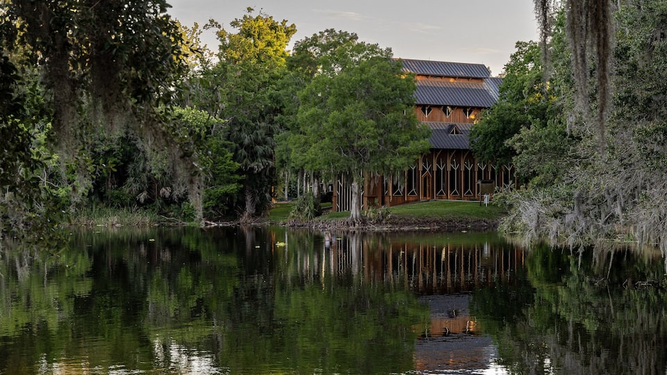 Photo of Lake Alice and a portion of the Baughman Center on the campus of the University of Florida in Gainesville