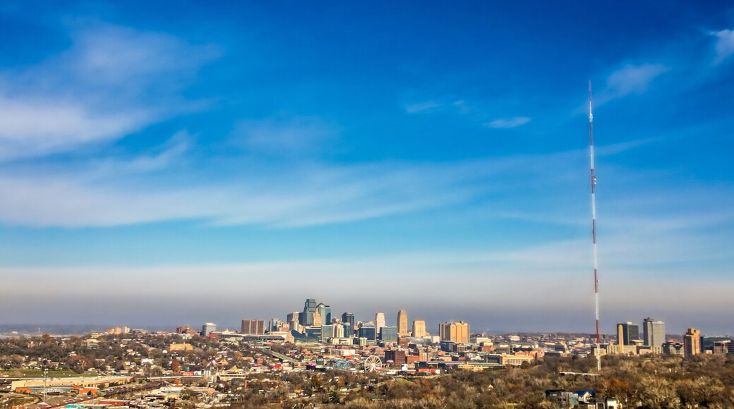 Aerial view of a city skyline of Kansas City Skyline from the South and Southwest