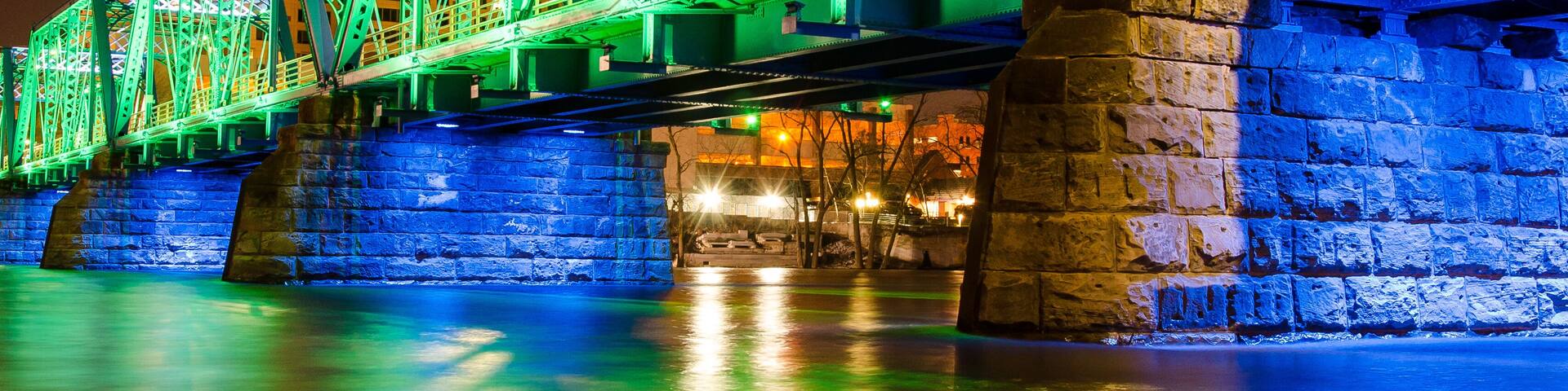 The Blue Bridge lit up in honor of National Eating Disorder Awareness Week