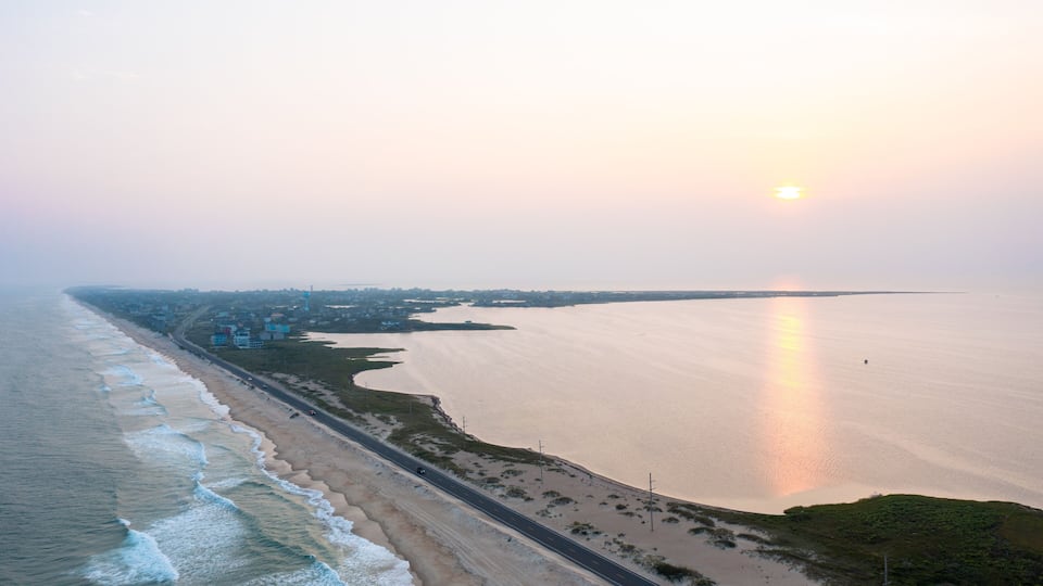 Aerial View of Cape Hatteras Seashore Looking Towards Hatteras Village in North Carolina