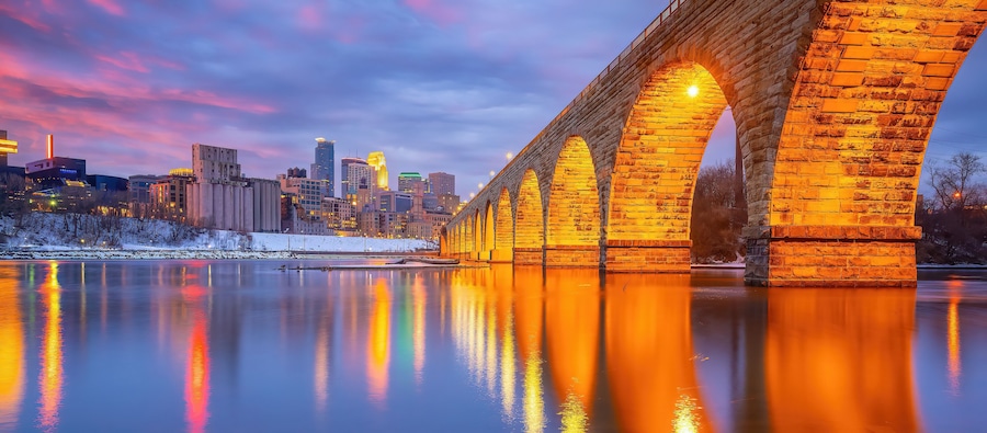 Minneapolis downtown city skyline cityscape of Minnesota in USA